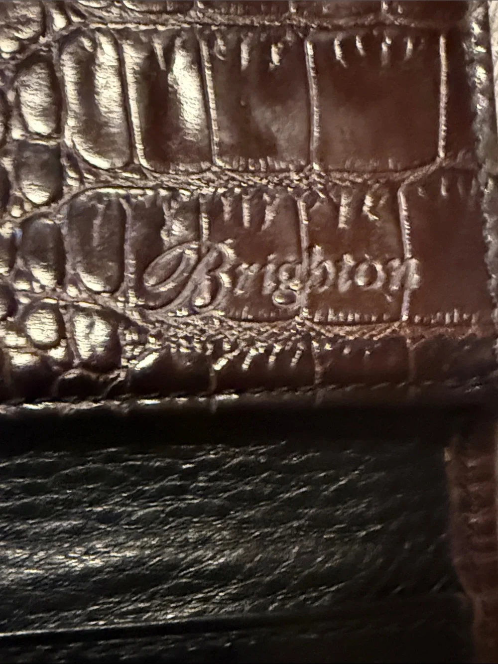 Brighton Brown Croc-Embossed Leather Crossbody with Chain Strap